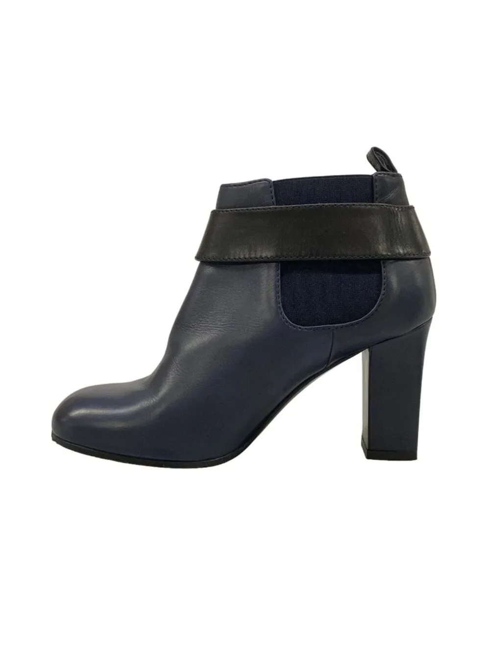 Chanel Booties 35 C Navy Black Side Gore CC Logo Leather Boot